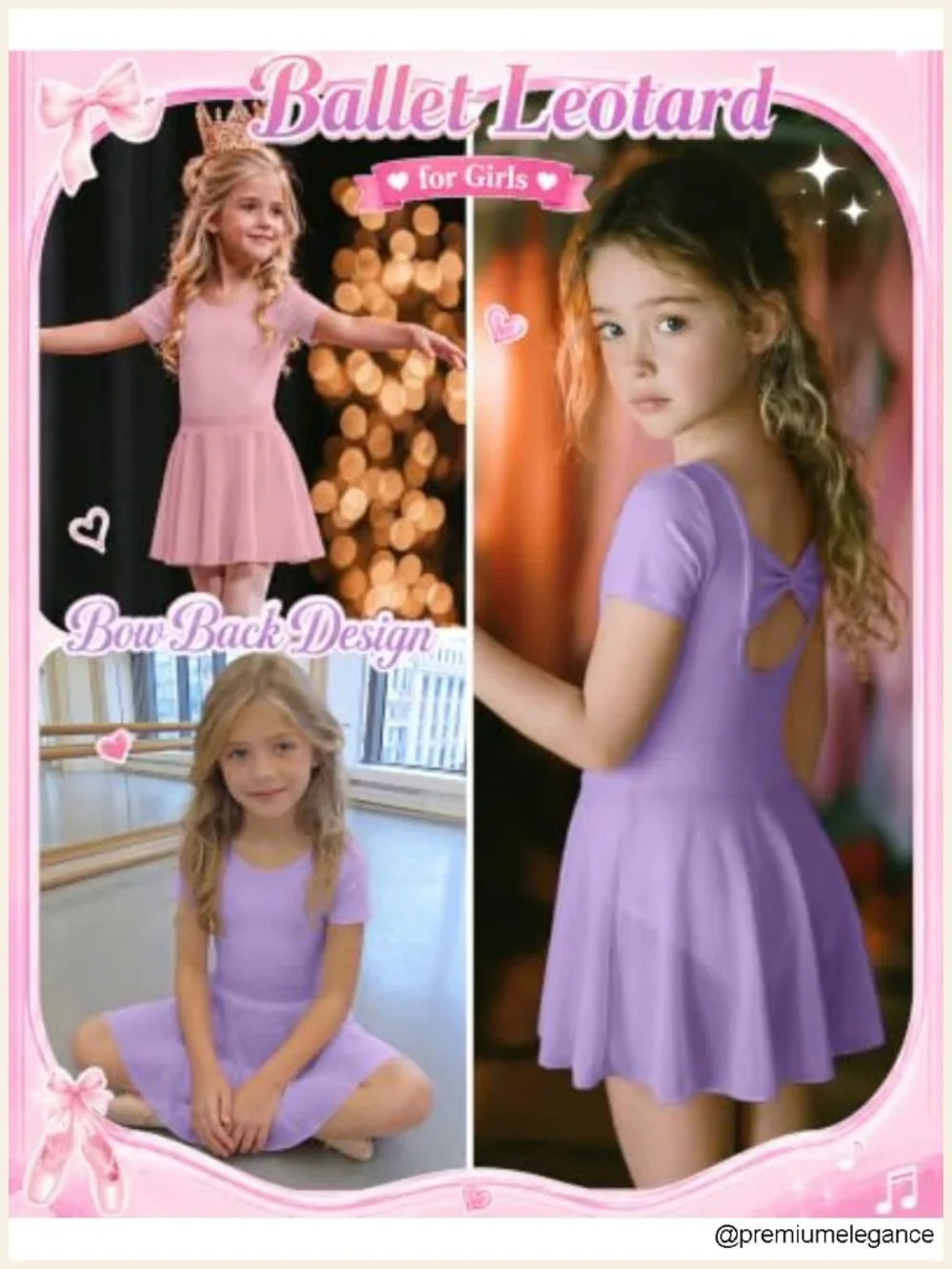 2 Pack Ballet Leotards for Girls Short Sleeve Dance Dress with Removable Skirt